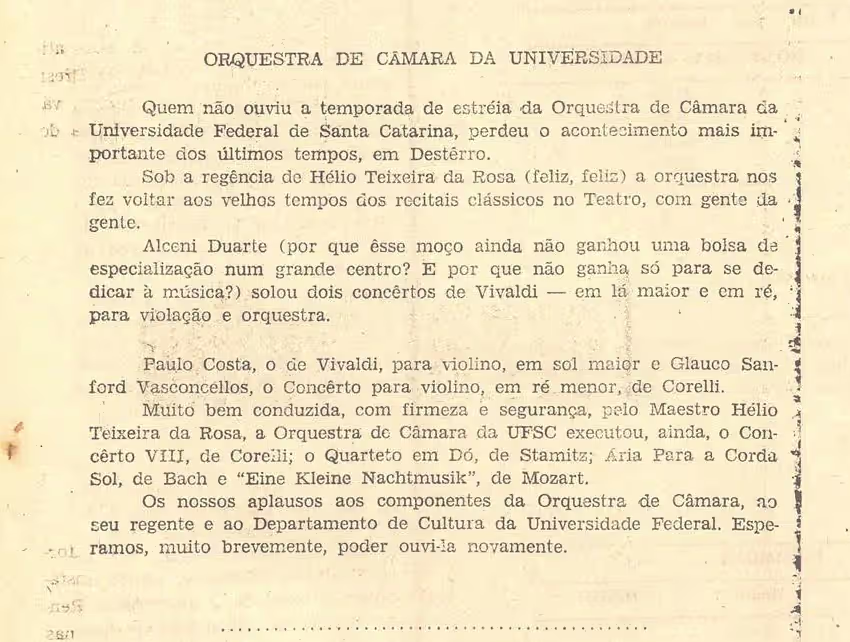 Praise for Alceni playing Vivaldi concertos solo with the Chamber Orchestra