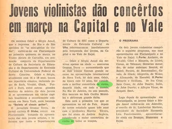 Duo Assad se apresentando em Florianópolis, 1971