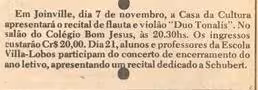 Duo Tonalis em Joinville, 1978
