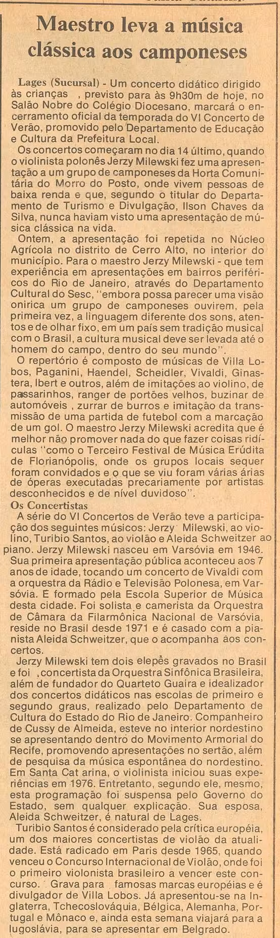 Turíbio no VI concerto de verão em Lages, 1978